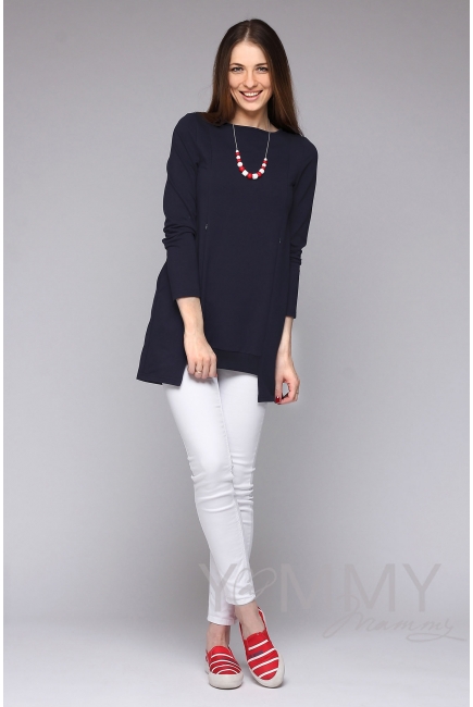 Туника для беременных и кормящих с фигурным низом, темно-синяя