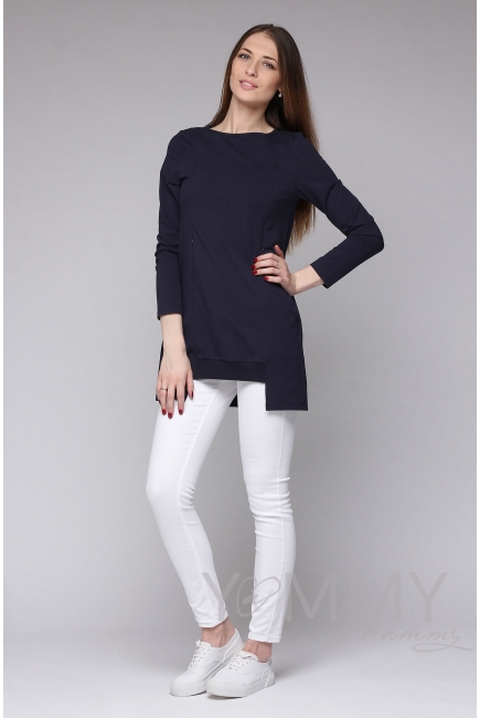 Туника для беременных и кормящих с фигурным низом, темно-синяя