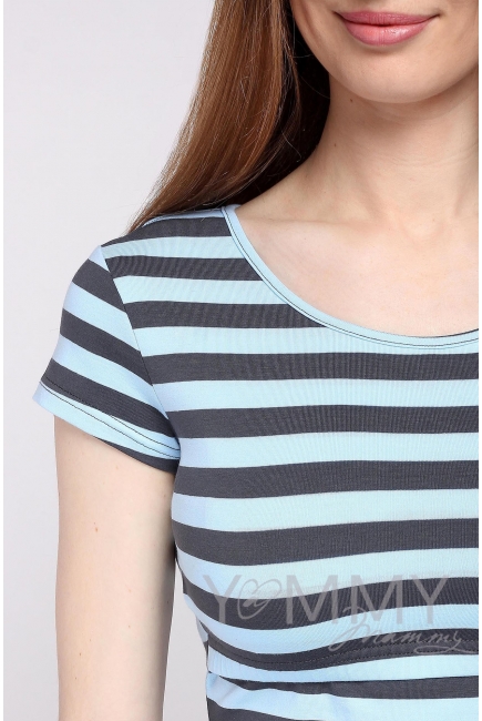 Футболка для кормящих и беременных, голубая в серую полоску