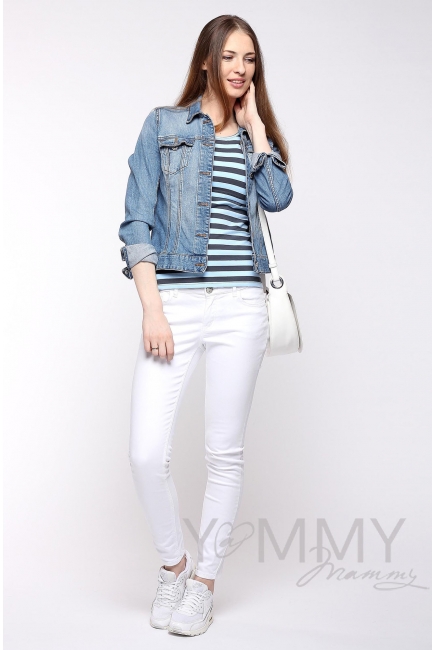 Футболка для кормящих и беременных, голубая в серую полоску