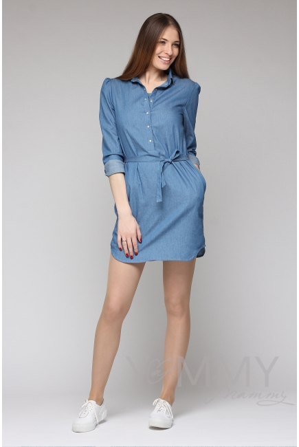 Платье-рубашка джинсовое с длинным рукавом для беременных