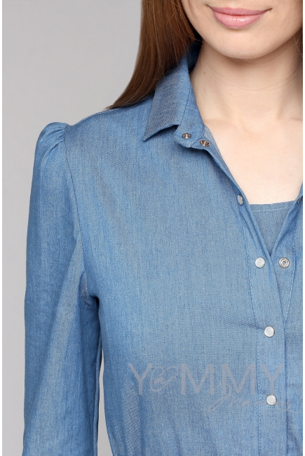 Платье-рубашка джинсовое с длинным рукавом для беременных