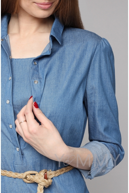 Платье-рубашка джинсовое с длинным рукавом для беременных