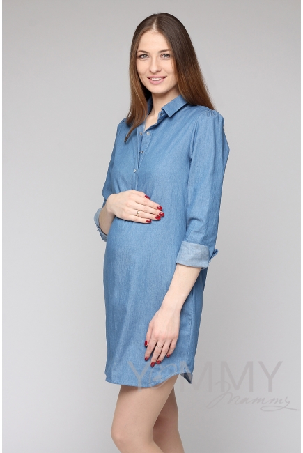 Платье-рубашка джинсовое с длинным рукавом для беременных