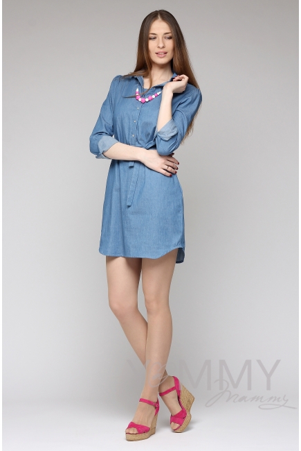 Платье-рубашка джинсовое с длинным рукавом для беременных