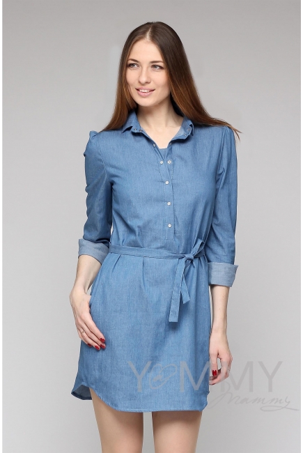 Платье-рубашка джинсовое с длинным рукавом для беременных