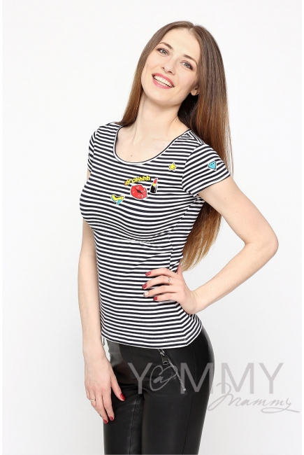 Футболка с принтом для кормящих и беременных,синяя полоска
