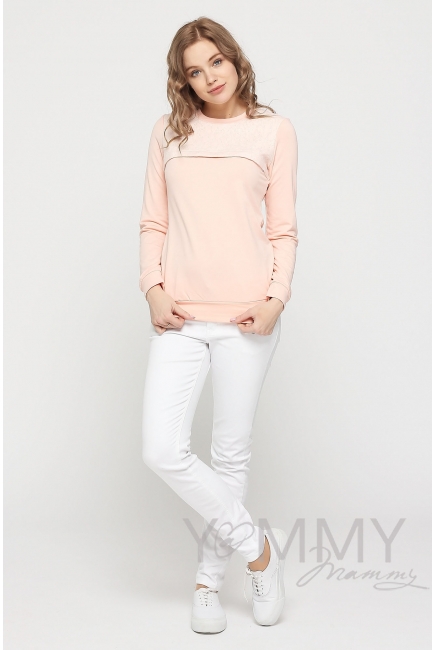 Свитшот для беременных и кормящих с секретом на молнии, розовый с кружевной вставкой
