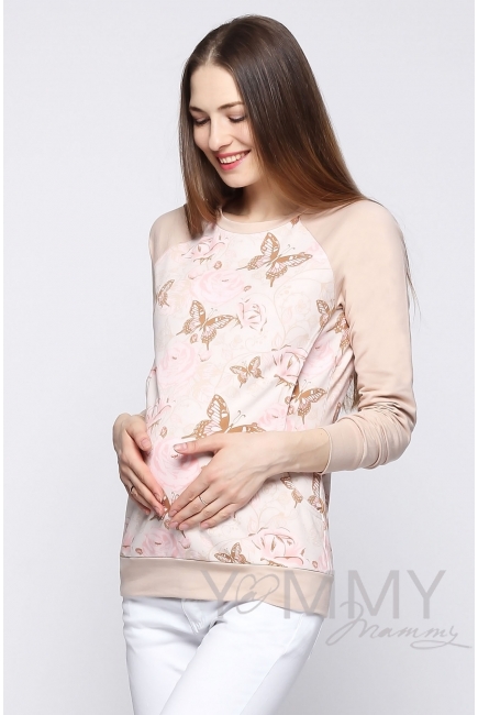 Свитшот с принтом для беременных и кормящих, светло-бежевый
