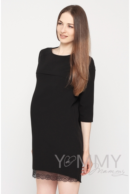 Платье для кормящих и беременных с кружевом, черное