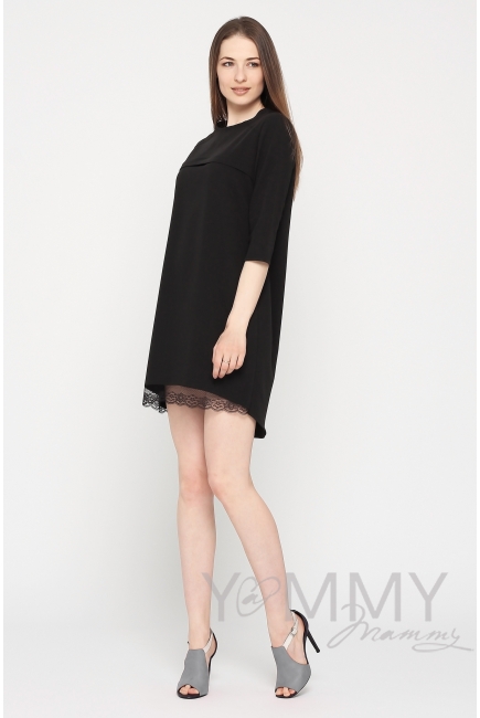 Платье для кормящих и беременных с кружевом, черное