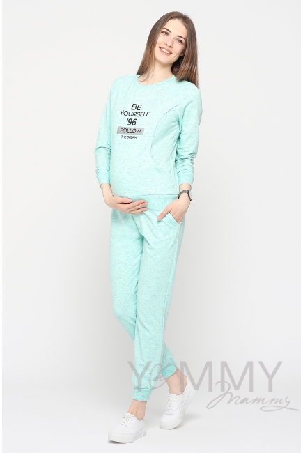Костюм с принтом для кормящих и беременных, ментол