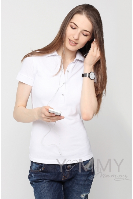 Футболка поло для кормящих и беременных, белая
