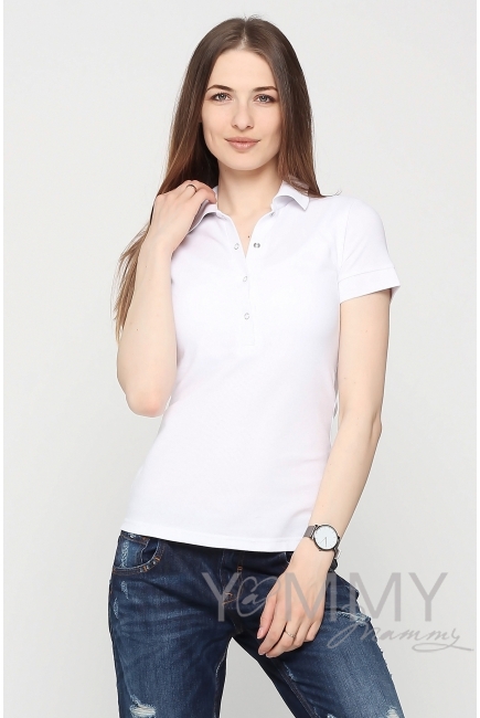 Футболка поло для кормящих и беременных, белая