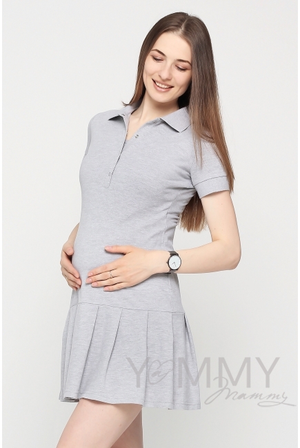 Платье для беременных и кормящих поло с воланом, серый меланж