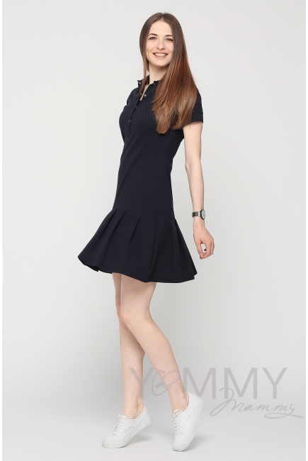Платье поло для кормящих и беременных с воланом, темно-синее