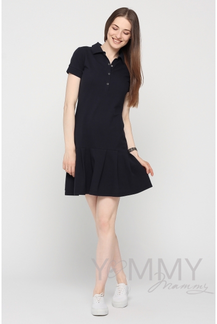 Платье поло для кормящих и беременных с воланом, темно-синее