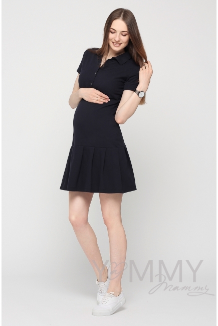 Платье поло для кормящих и беременных с воланом, темно-синее