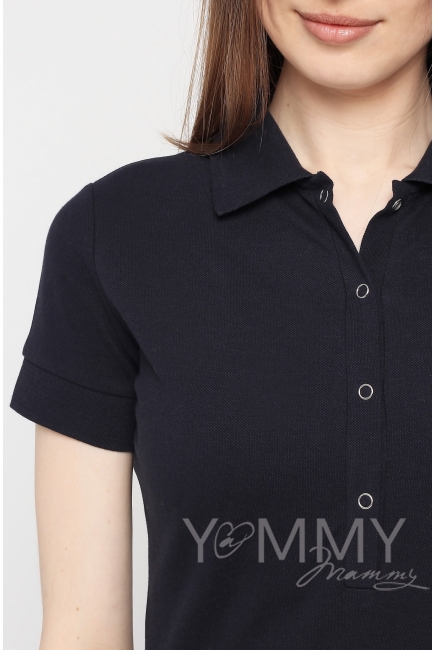 Платье поло для кормящих и беременных с воланом, темно-синее