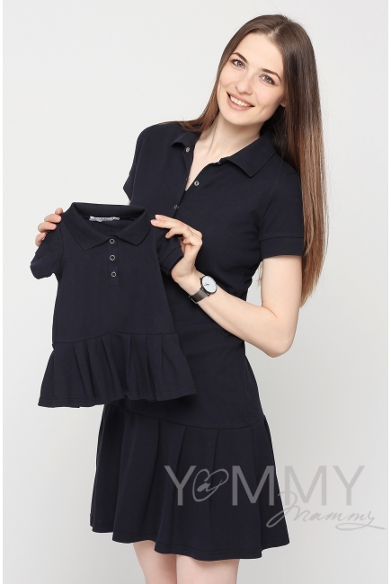 Платье поло для кормящих и беременных с воланом, темно-синее
