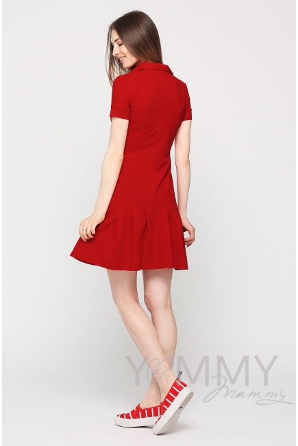 Платье для кормящих и беременных поло с воланом, красное