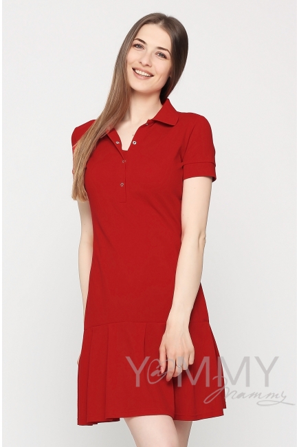 Платье для кормящих и беременных поло с воланом, красное