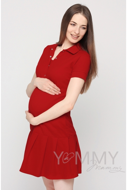 Платье для кормящих и беременных поло с воланом, красное