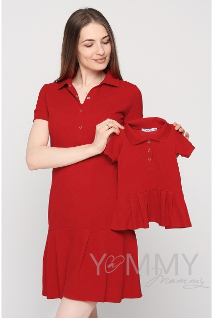 Платье для кормящих и беременных поло с воланом, красное