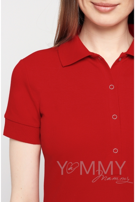 Платье для кормящих и беременных поло с воланом, красное