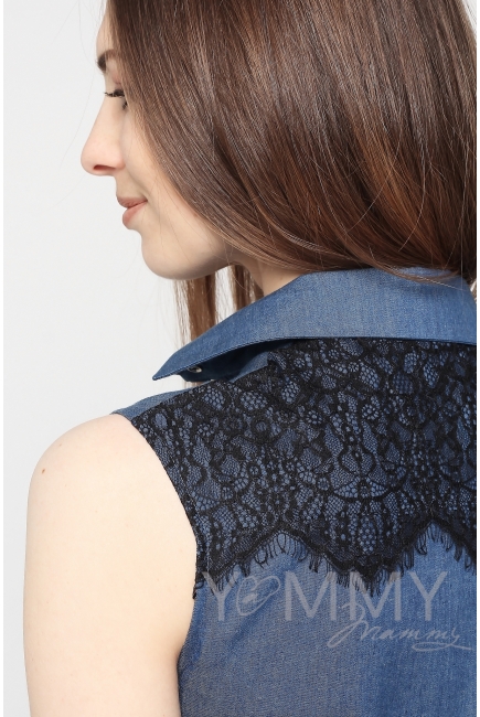Туника для беременных и кормящих джинсовая с кружевом