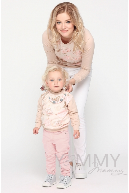 Свитшот с принтом для беременных и кормящих, светло-бежевый