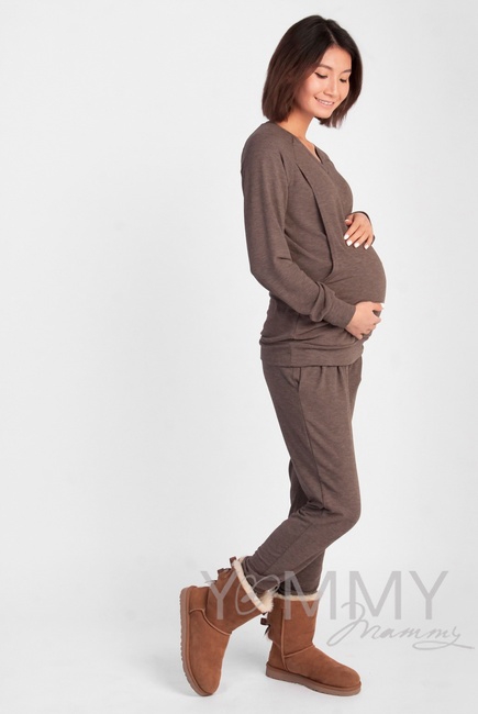 Костюм для беременных и кормящих из джемпера и брюк, мускат меланж