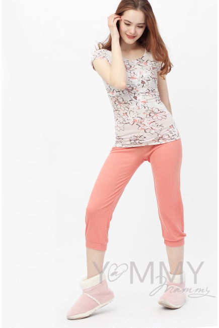Пижама персиковая с цветочным принтом