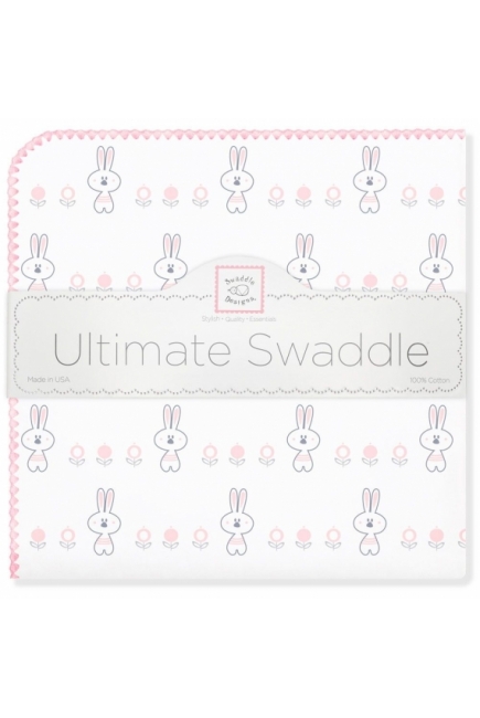 Фланелевая пеленка для новорожденного SwaddleDesigns Ultimate Garden Bunnie Pink