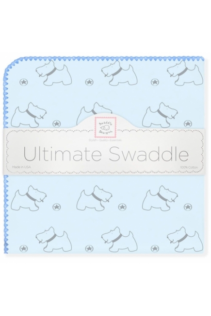 Фланелевая пеленка для новорожденного SwaddleDesigns Ultimate Gray Doggie Blue