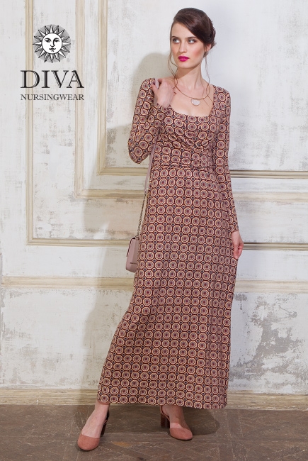 Платье для кормящих и беременных Diva Nursingwear Alba Maxi дл.рукав, принт Sole