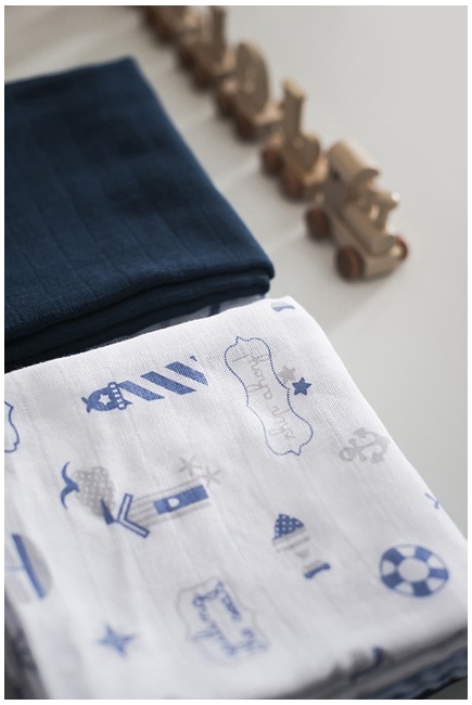 Муслиновые пеленки для новорожденных Jollein большие, navy/light blue/ light grey