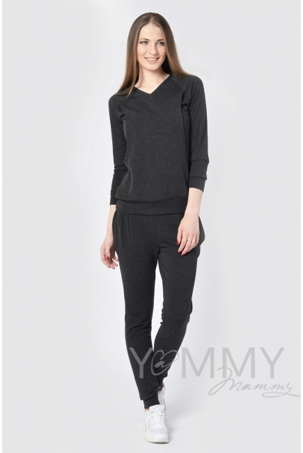 Костюм из джемпера и брюк для кормящих и беременных, серый меланж