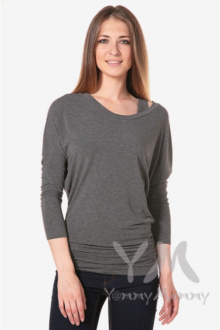 Блуза летучая мышь для беременных и кормящих, серый меланж