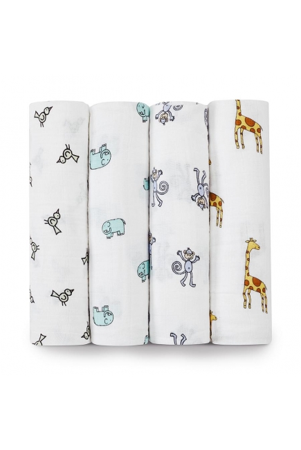 Муслиновые пеленки для новорожденных Aden&Anais, большие, набор 4, Jungle Jam