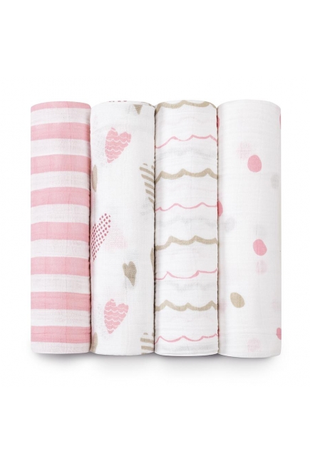 Муслиновые пеленки для новорожденных Aden&Anais большие, набор 4, Heart Breaker