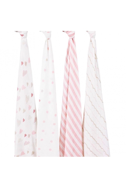 Муслиновые пеленки для новорожденных Aden&Anais большие, набор 4, Heart Breaker