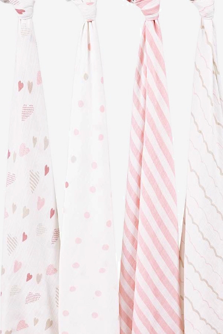 Муслиновые пеленки для новорожденных Aden&Anais большие, набор 4, Heart Breaker