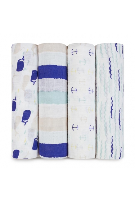 Муслиновые пеленки для новорожденных Aden&Anais большие, набор 4, High Seas