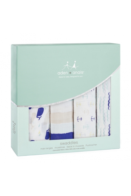 Муслиновые пеленки для новорожденных Aden&Anais большие, набор 4, High Seas