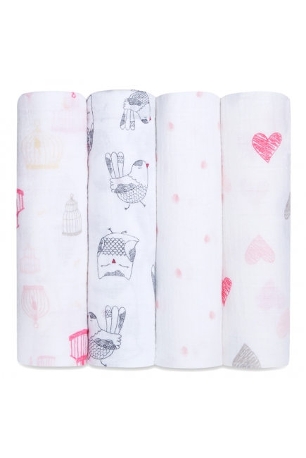 Муслиновые пеленки для новорожденных Aden&Anais большие, набор 4, Lovebird
