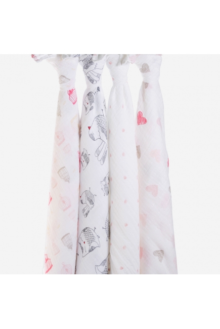 Муслиновые пеленки для новорожденных Aden&Anais большие, набор 4, Lovebird