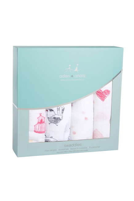 Муслиновые пеленки для новорожденных Aden&Anais большие, набор 4, Lovebird