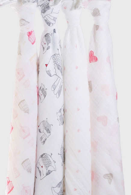 Муслиновые пеленки для новорожденных Aden&Anais большие, набор 4, Lovebird