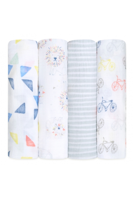 Муслиновые пеленки для новорожденных Aden&Anais большие, набор 4, Leader of the Pack